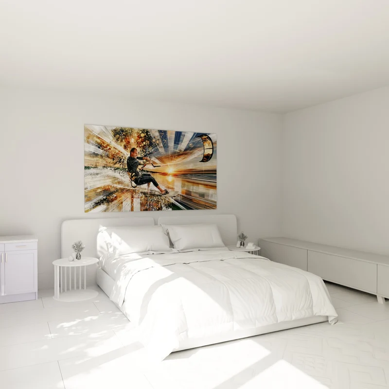 Tableau Kitesurfeur combinaison noire rayons dorés - Vertige solaire - Edition Kite surf