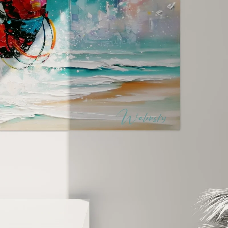 Tableau Kitesurfeur multicolore sur vagues d'écume - Sursaut d'adrénaline - Edition Kite surf