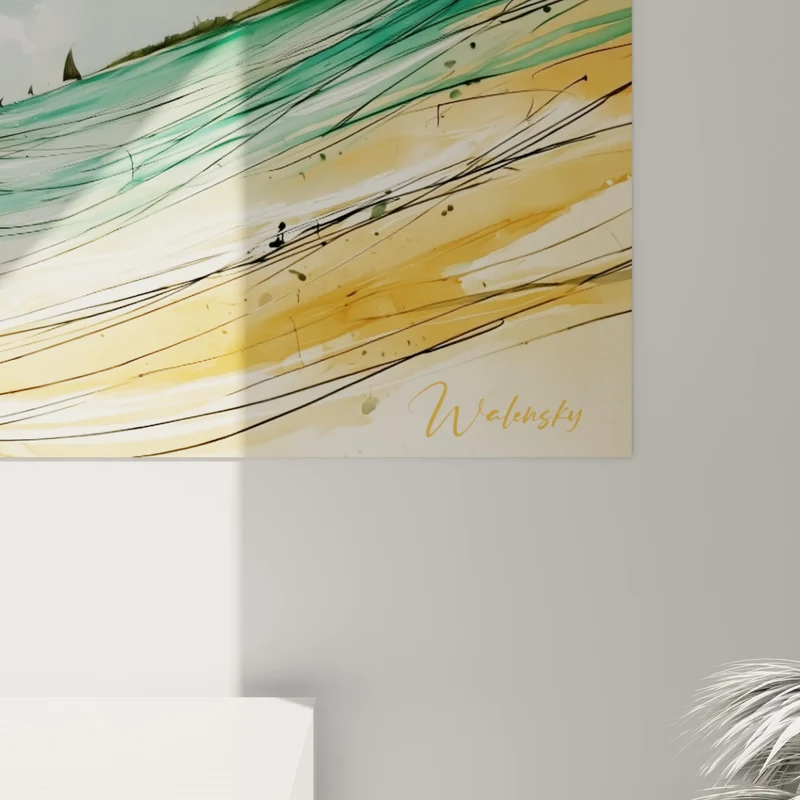 Tableau Kitesurfeur aux vagues turquoise et ocre - Élan sur la vague - Edition Kite surf