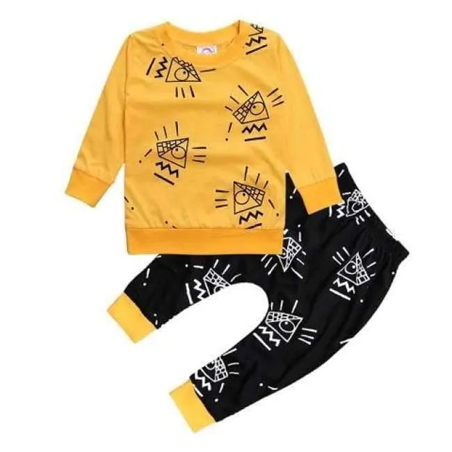 Neugeborenes Baby-Kleidung Baby-Kleidung Unisex gelb Farbe Langarm-Shirt + Hose 2-tlg. Bebe Mädchen Kleidung Set ST205