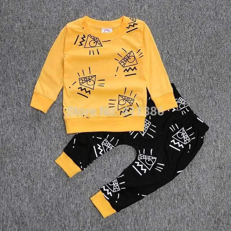 Neugeborenes Baby-Kleidung Baby-Kleidung Unisex gelb Farbe Langarm-Shirt + Hose 2-tlg. Bebe Mädchen Kleidung Set ST205