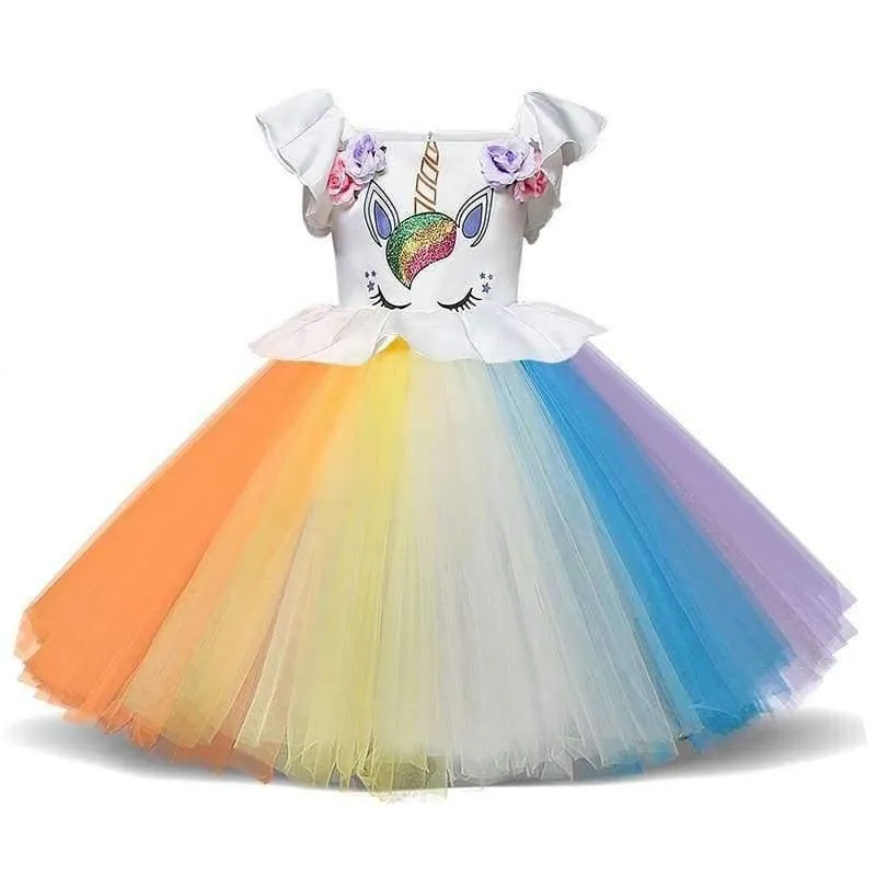 Mädchenkleid 1 Jahr Geburtstagsparty Babykleidung Kinder Einhorn Weihnachtskostüm 1 2 3 4 5 Jahre Kinder Buntes Regenbogenkleid