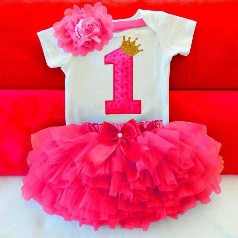 Baby Sommer Mädchen Kleid Erste 1st Geburtstagstorte Smash Outfits Kleidung 3pcs Sets Strampler Tutu Rock Stirnband Säuglingsanzüge