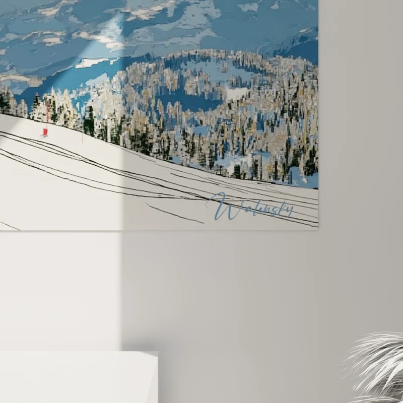 Tableau Snowboardeur casqué dévalant la pente enneigée - Élan vers le vide - Edition Snowboard