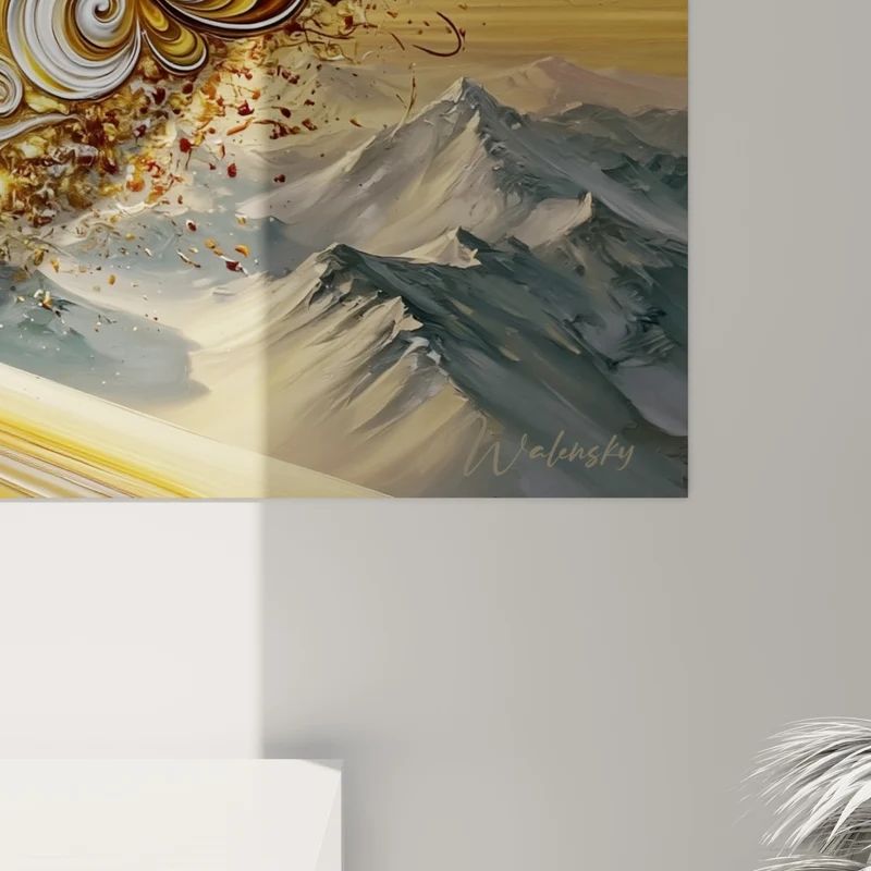 Tableau Snowboardeur doré aux volutes tourbillonnantes - Vertige doré - Edition Snowboard