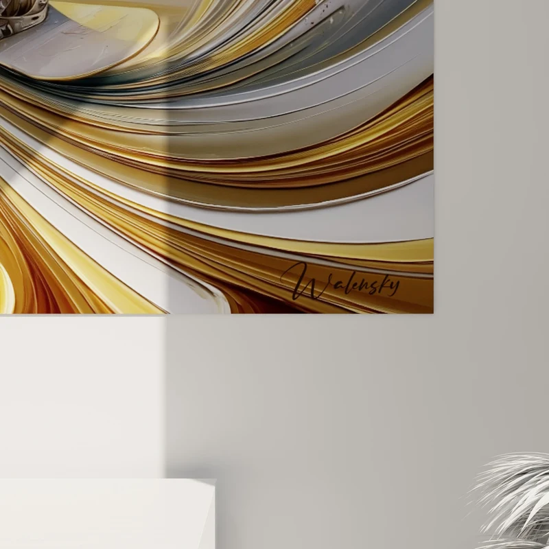 Tableau Snowboardeur beige et doré en tourbillon liquide - Soleil éclatant - Edition Snowboard