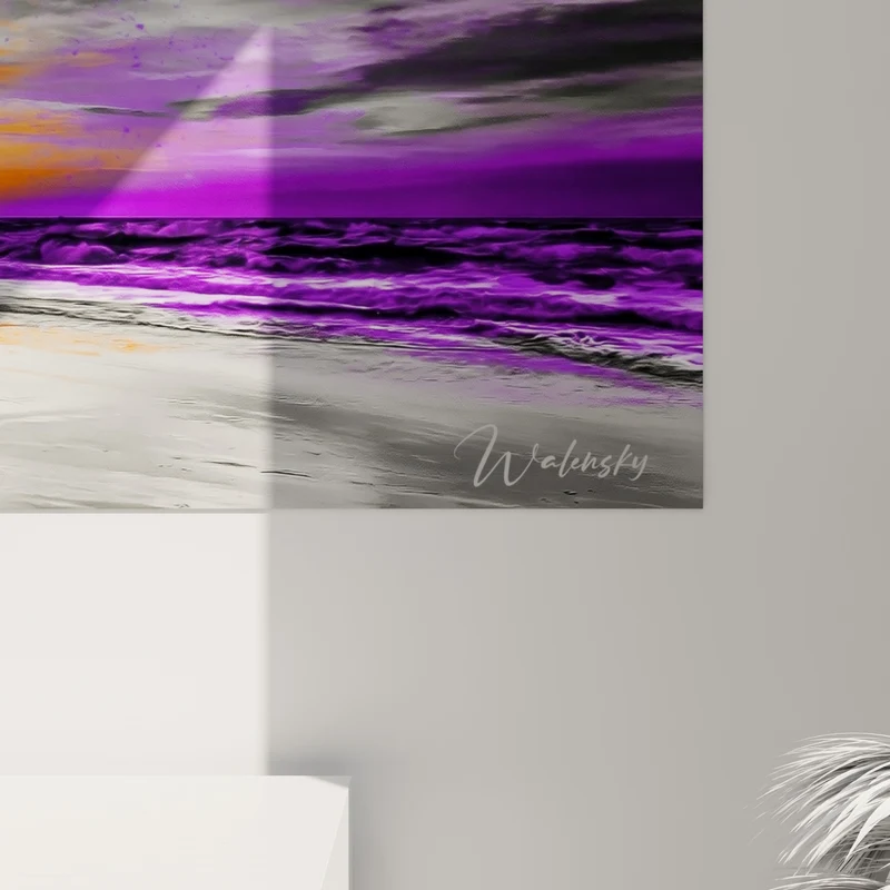 Tableau Kitesurfeur explosion violette et orange sur écume - Ciel strié de nuages - Edition Kite surf