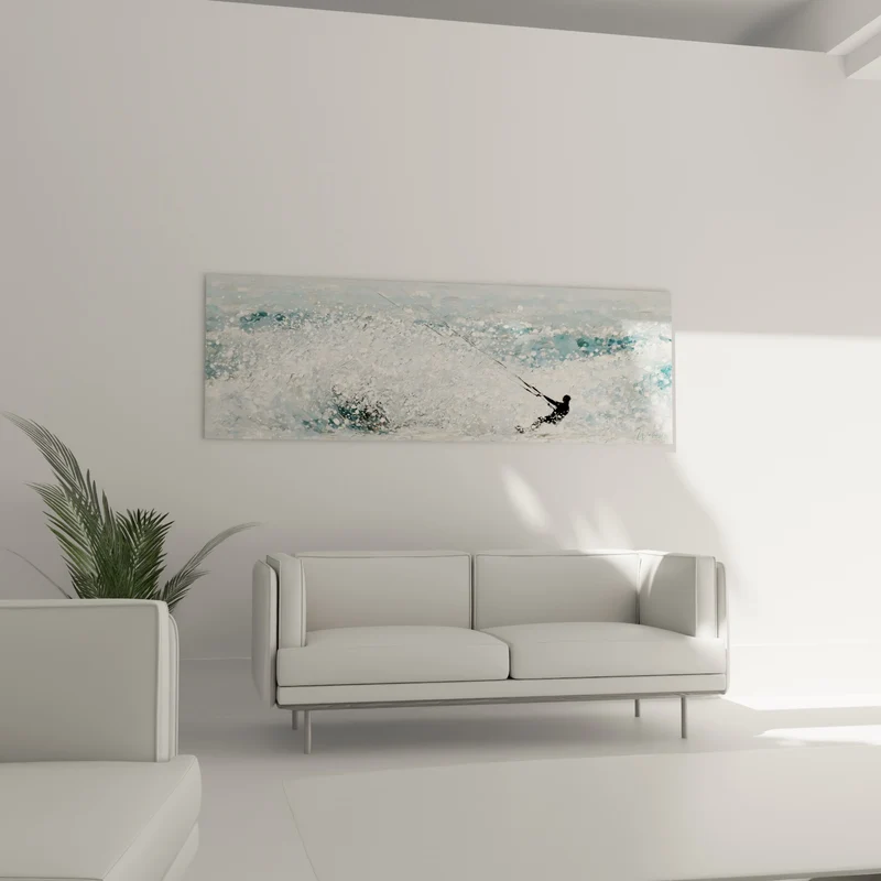 Tableau Kitesurfeur silhouette noire sur écume blanche - Sillage fulgurant - Edition Kite surf
