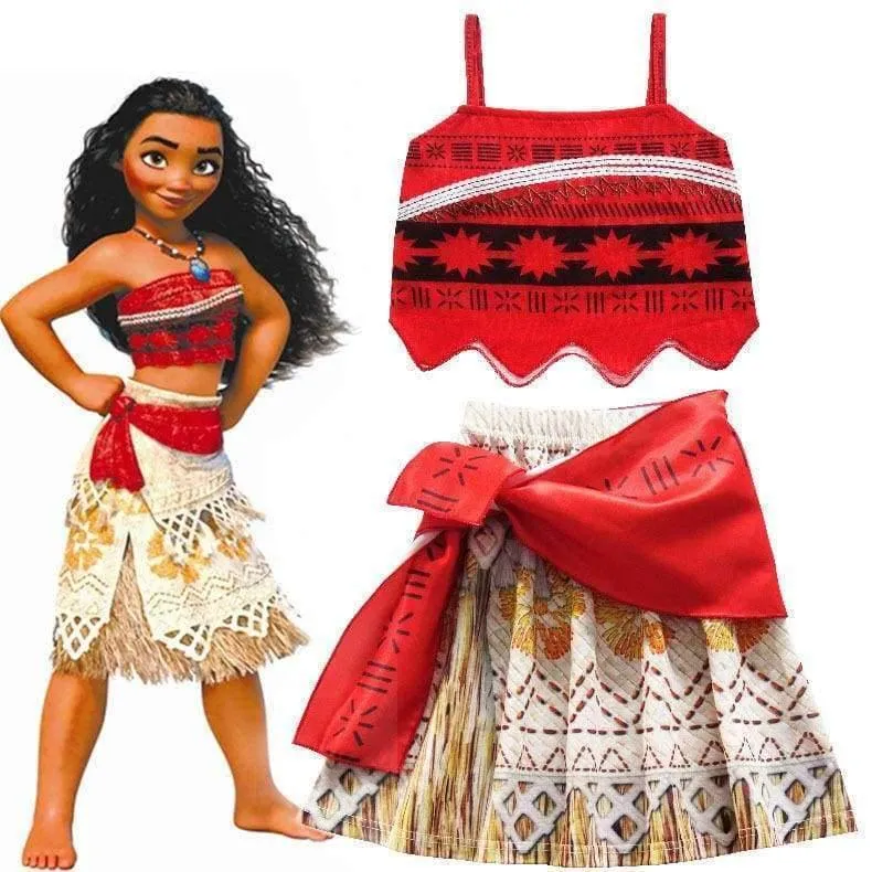 Kinder Mädchen Prinzessin Partykleid Moana Abenteuer Elsa Kleidung Mädchen Kleid Set mit Perücke und Halskette Baby Vaiana Cosplay Kleidung