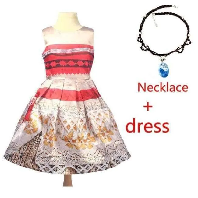 Kinder Mädchen Prinzessin Partykleid Moana Abenteuer Elsa Kleidung Mädchen Kleid Set mit Perücke und Halskette Baby Vaiana Cosplay Kleidung