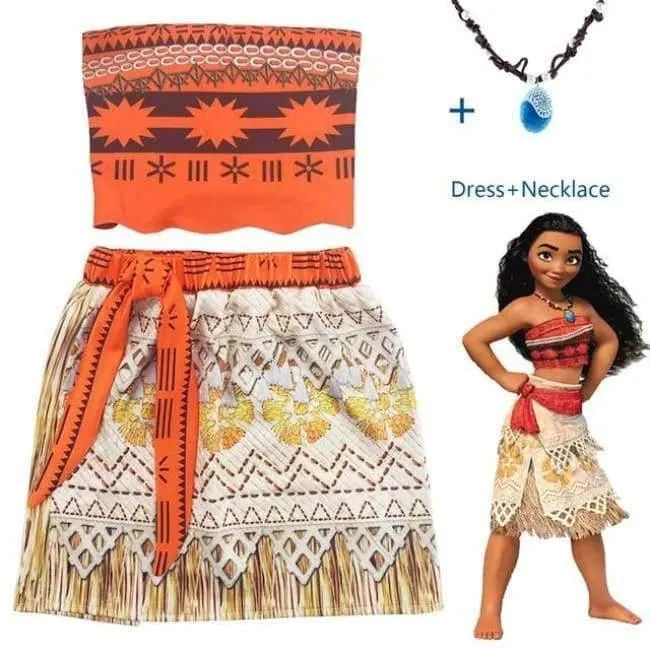Kinder Mädchen Prinzessin Partykleid Moana Abenteuer Elsa Kleidung Mädchen Kleid Set mit Perücke und Halskette Baby Vaiana Cosplay Kleidung