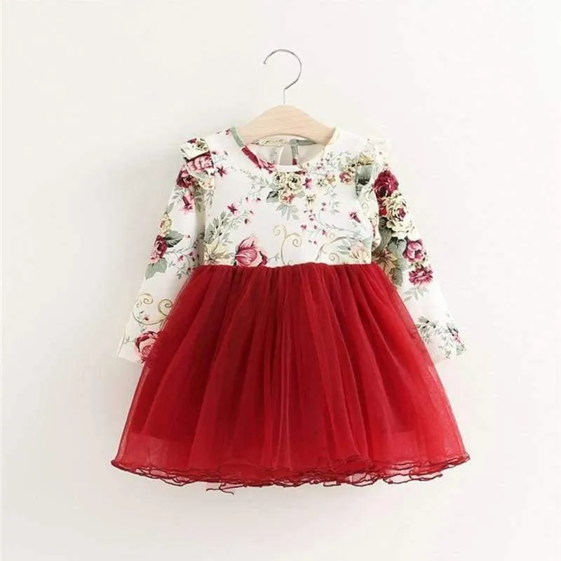 Kinder Kleid Herbst Baby Mädchen floral Gedruckt Prinzessin Kleider Vestidos kleinkind mädchen Kleidung Kinder Mädchen rote Weihnachten Kleider