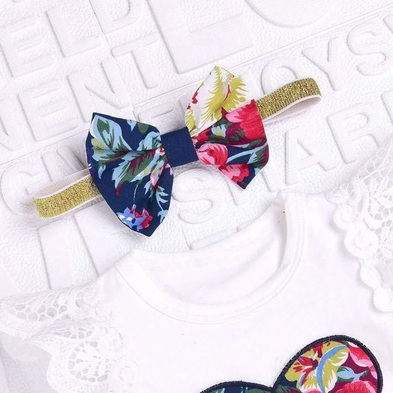Sommer 3 Stücke Baby Mädchen Blumendruck kurzarm Spitzenoberteile mit Rock und stirnband Outfits Set Baby Kleidung GB2
