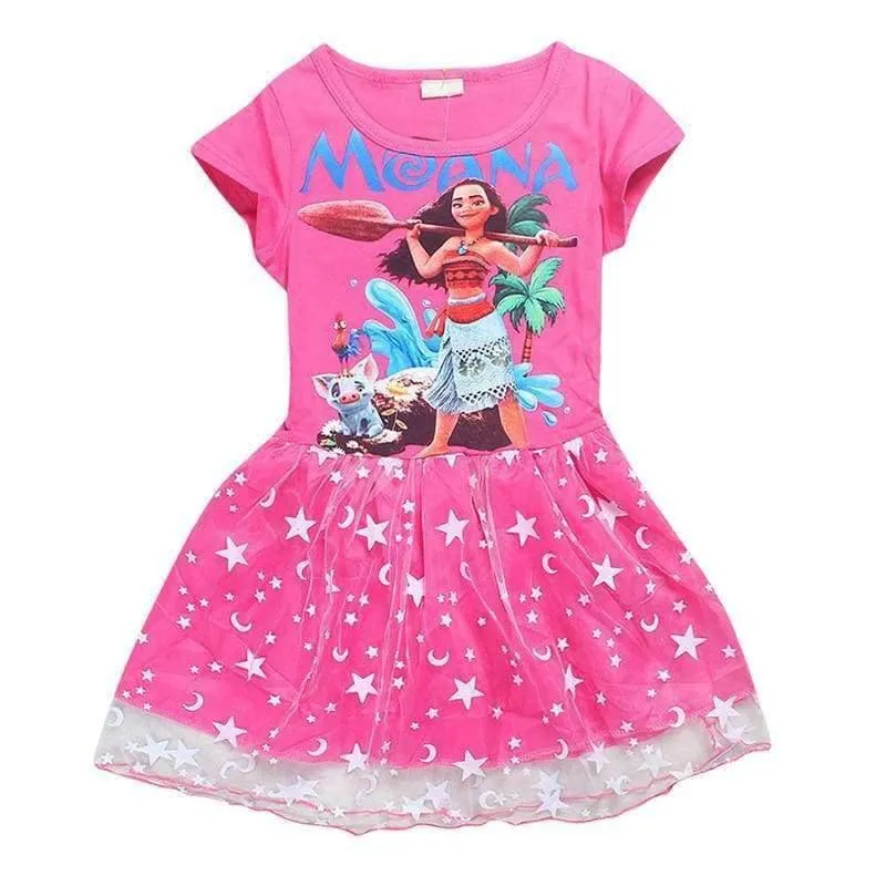 Sommer Baby Mädchen Kleid Cartoon Moana für Mädchen Kleidung Gedruckt Moana Rosa Prinzessin Party Kleid Kinder Kinder Kleidung