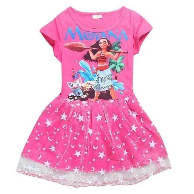 Sommer Baby Mädchen Kleid Cartoon Moana für Mädchen Kleidung Gedruckt Moana Rosa Prinzessin Party Kleid Kinder Kinder Kleidung