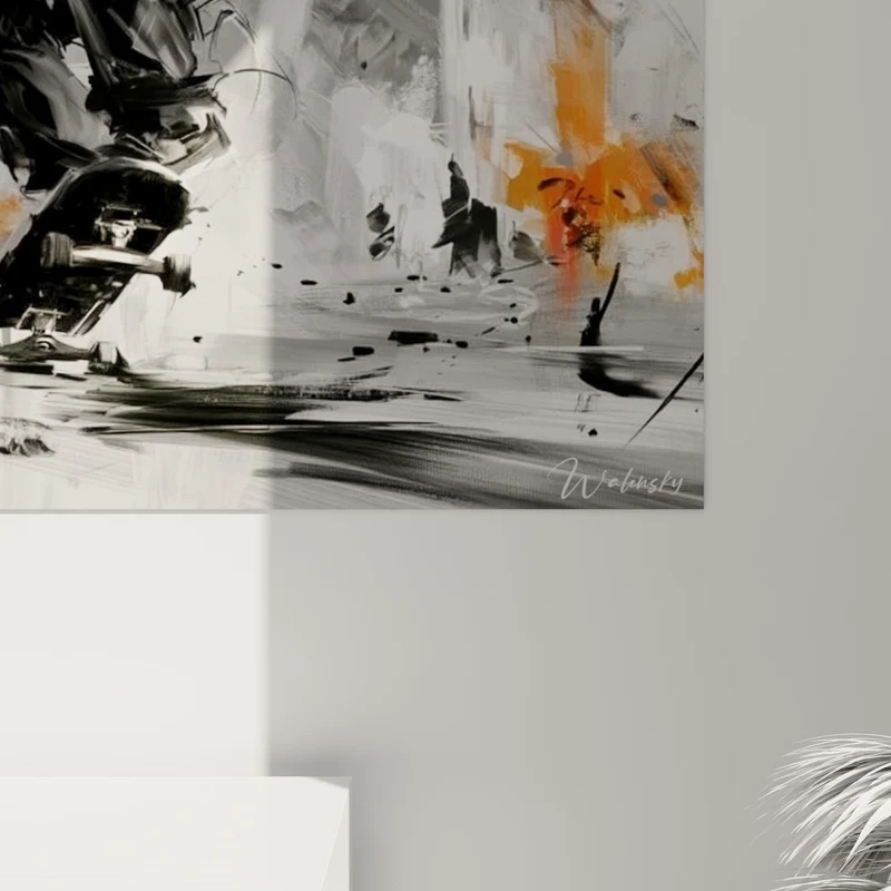 Tableau Skateur gris et orange en équilibre urbain - Élan urbain - Edition Skateboard