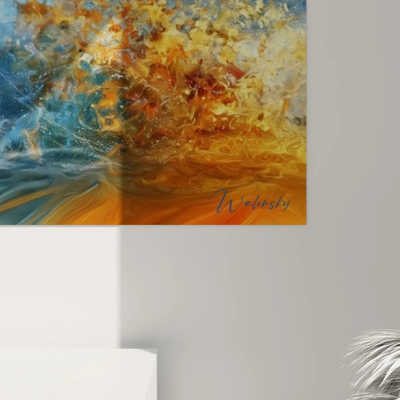 Tableau Kitesurfeur bleu et orange en explosion de fragments - Cercle blanc traceur - Edition Kite surf
