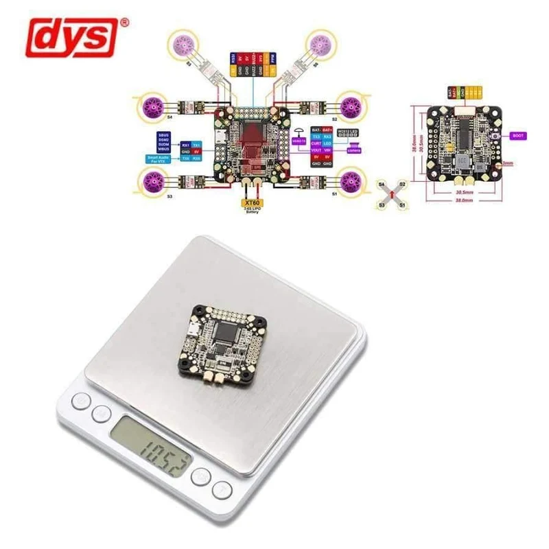 DYS Flugsteuerung F4 PRO V2 Betaflight mit integriertem OSD-Flachkabelanschluss für 5V / 3A 9V / 1.2A BEC