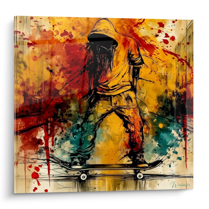 Tableau Skateur encapuchonné doré et rouge - Fureur urbaine - Edition Skateboard