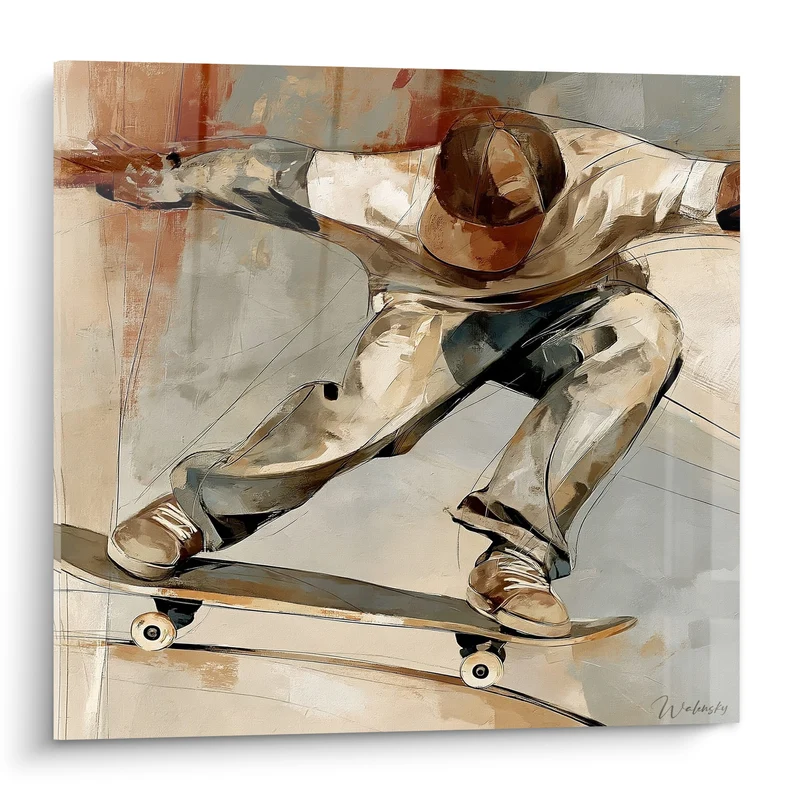 Tableau Skateur casquette brune bras tendus - Équilibre en suspension - Edition Skateboard