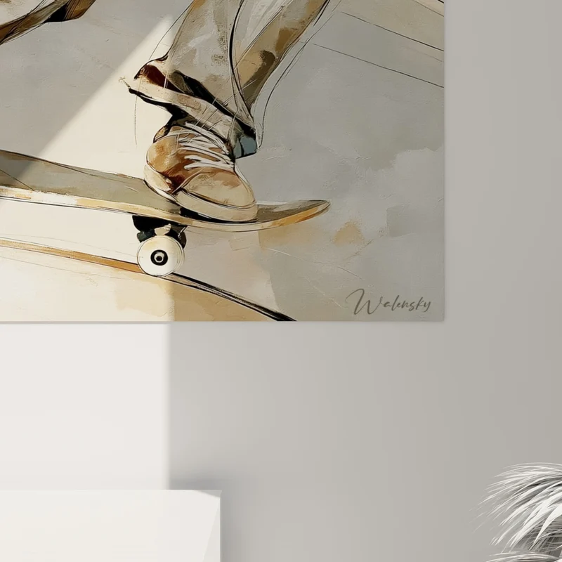 Tableau Skateur casquette brune bras tendus - Équilibre en suspension - Edition Skateboard