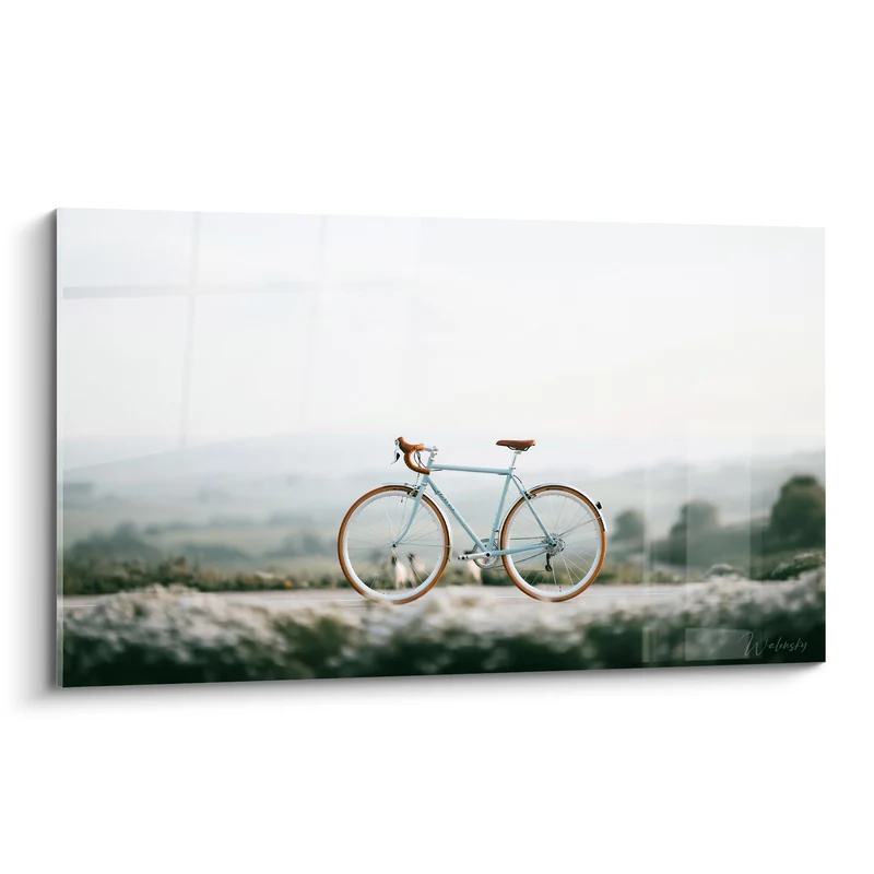 Tableau Vélo bleu pastel aux selles cognac - Pause matinale - Edition Cyclisme