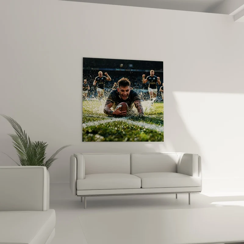 Tableau Joueur en plongeon sur pelouse trempée - Essai victorieux - Edition Rugby