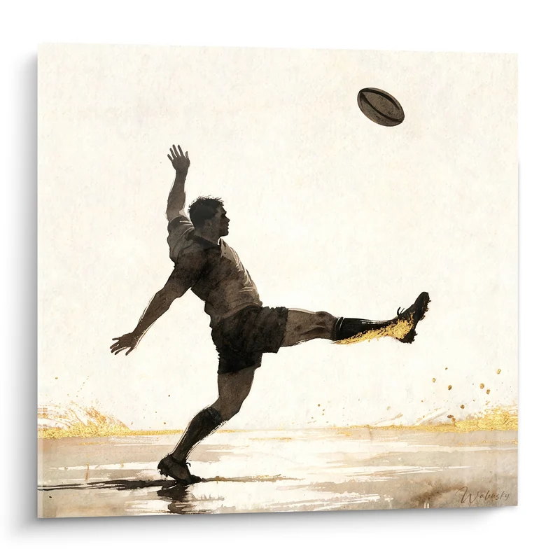 Tableau Joueur noir et doré botté envolé - Élan suspendu - Edition Rugby