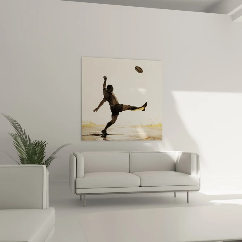 Tableau Joueur noir et doré botté envolé - Élan suspendu - Edition Rugby