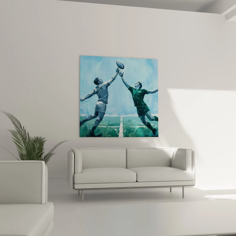 Tableau Joueurs de rugby en duel aérien - Duel en plein ciel - Edition Rugby