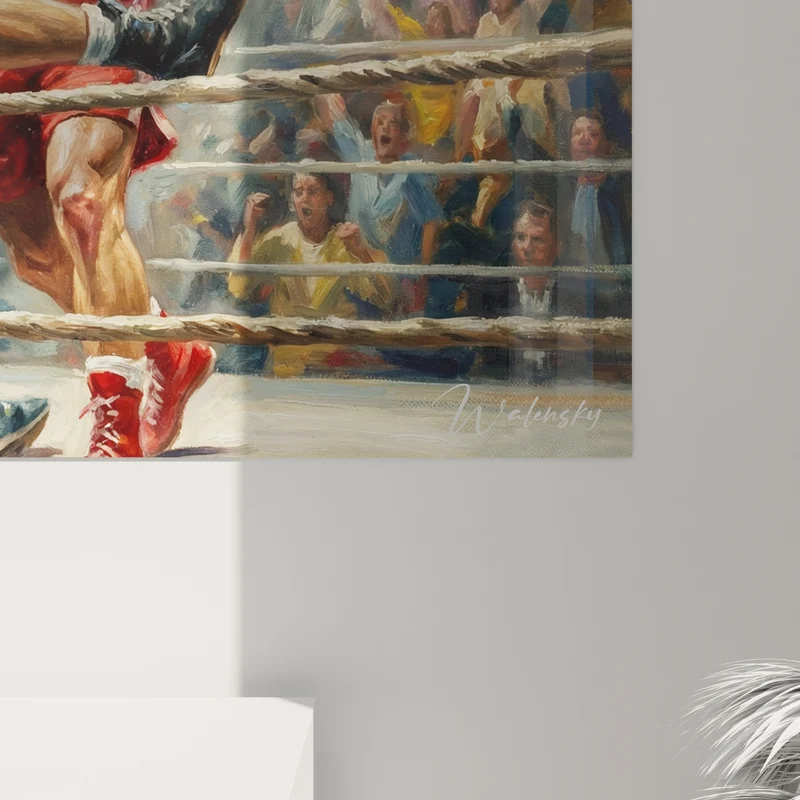 Tableau Boxeurs rouge et bleu sur le ring - Instant du KO - Edition Boxe