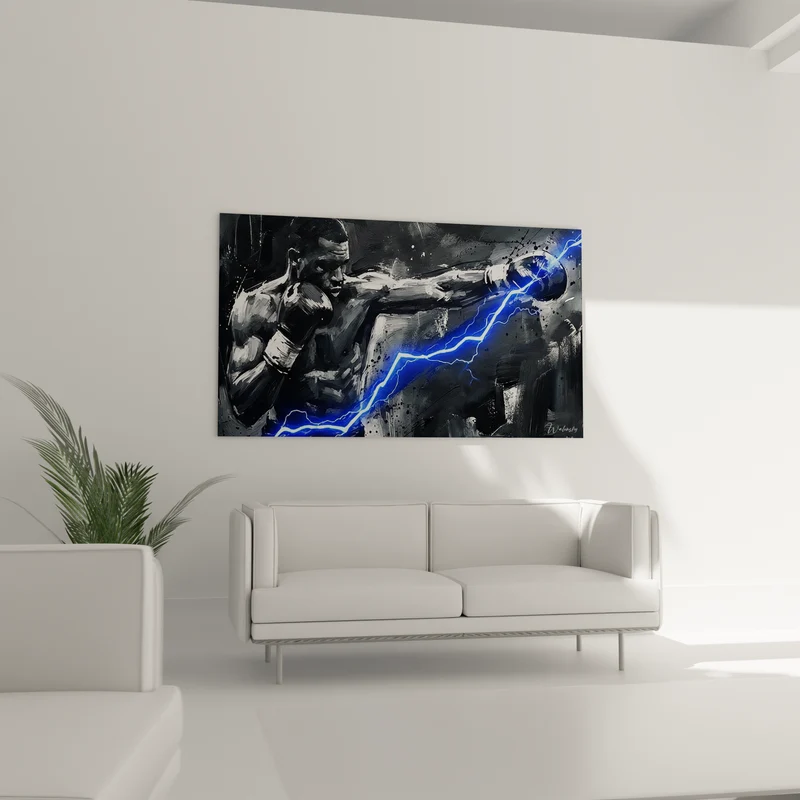 Tableau Boxeur gris et bleu à l'éclair électrique - Coup de foudre - Edition Boxe
