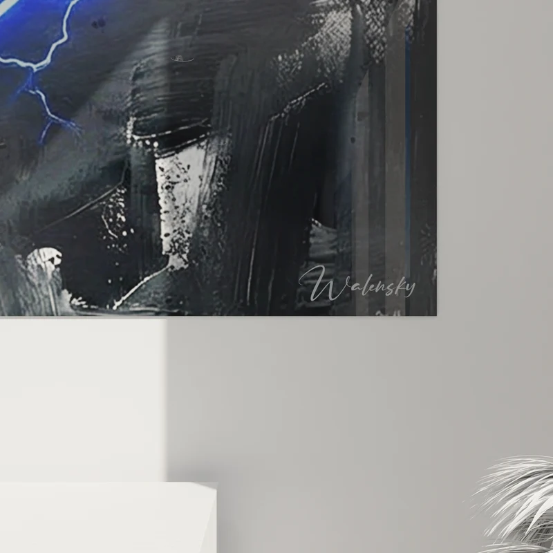 Tableau Boxeur gris et bleu à l'éclair électrique - Coup de foudre - Edition Boxe