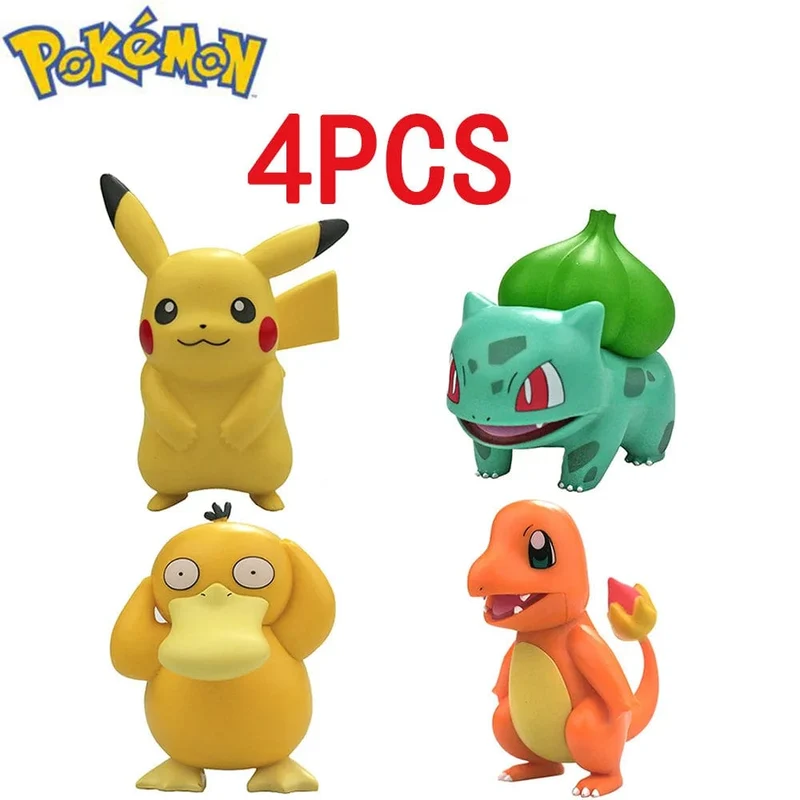4 Stücke Pokemon Pikachu Anime Figur Spielzeug PVC Kuchen Auto Dekoration Ornamente Action Figur Für Kinder Geburtstag Weihnachtsgeschenke