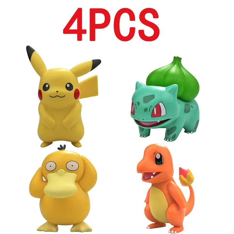 4 Stücke Pokemon Pikachu Anime Figur Spielzeug PVC Kuchen Auto Dekoration Ornamente Action Figur Für Kinder Geburtstag Weihnachtsgeschenke