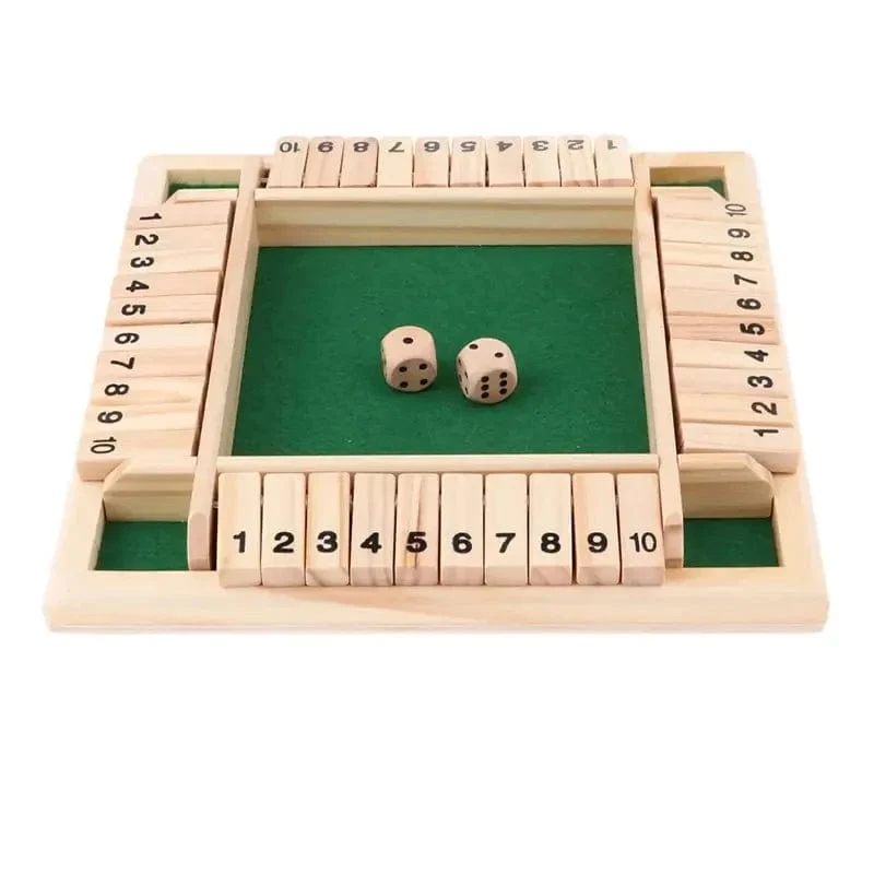 Deluxe vierseitiges 10 Numbers Shut The Box Brettspielset Würfel Party Club Trinkspiele für Erwachsene Familien