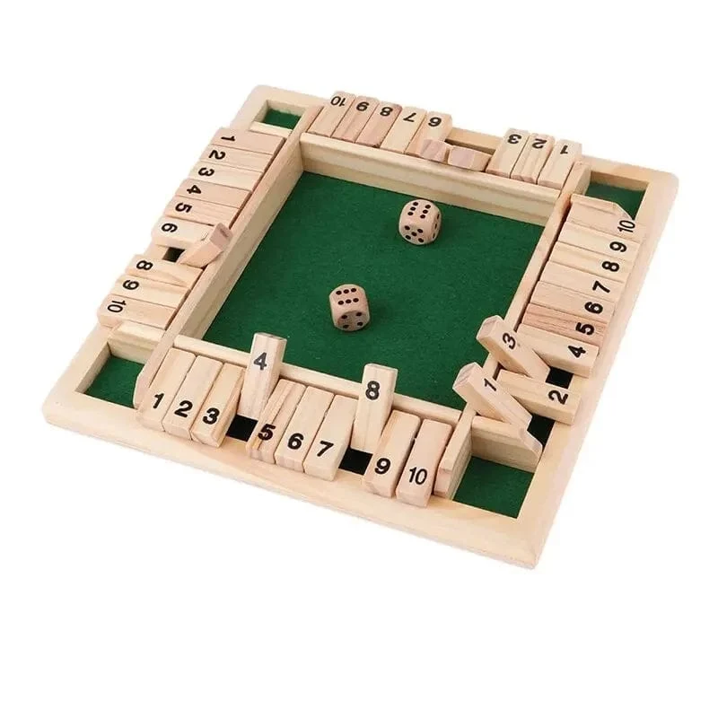 Deluxe vierseitiges 10 Numbers Shut The Box Brettspielset Würfel Party Club Trinkspiele für Erwachsene Familien