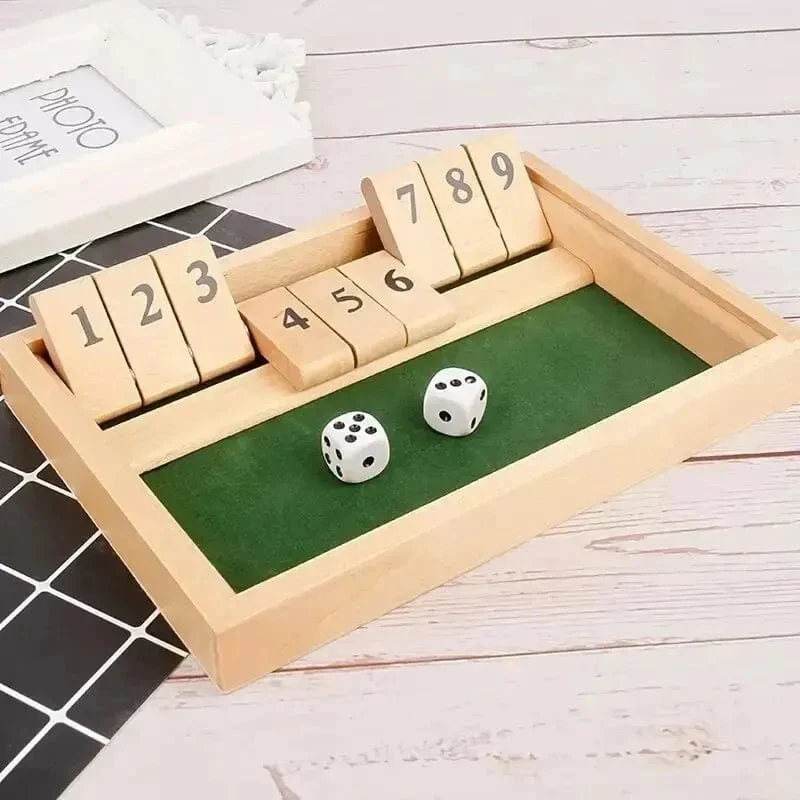 Deluxe vierseitiges 10 Numbers Shut The Box Brettspielset Würfel Party Club Trinkspiele für Erwachsene Familien