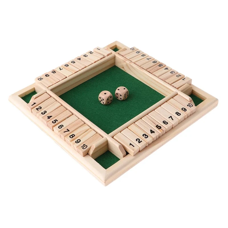 Deluxe vierseitiges 10 Numbers Shut The Box Brettspielset Würfel Party Club Trinkspiele für Erwachsene Familien
