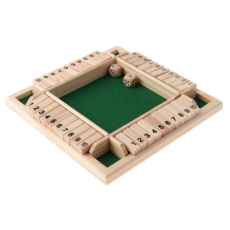 Deluxe vierseitiges 10 Numbers Shut The Box Brettspielset Würfel Party Club Trinkspiele für Erwachsene Familien