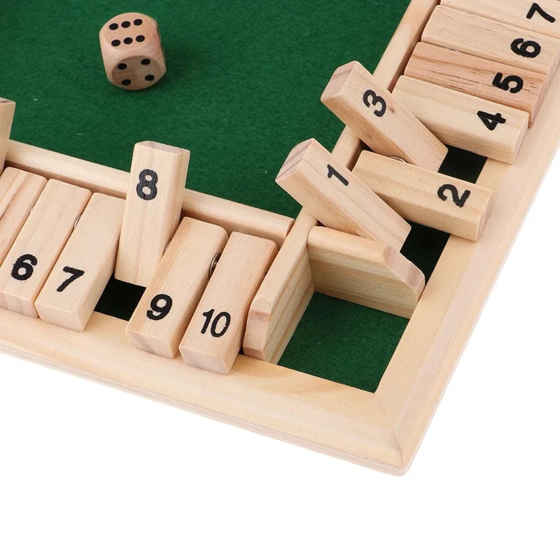 Deluxe vierseitiges 10 Numbers Shut The Box Brettspielset Würfel Party Club Trinkspiele für Erwachsene Familien