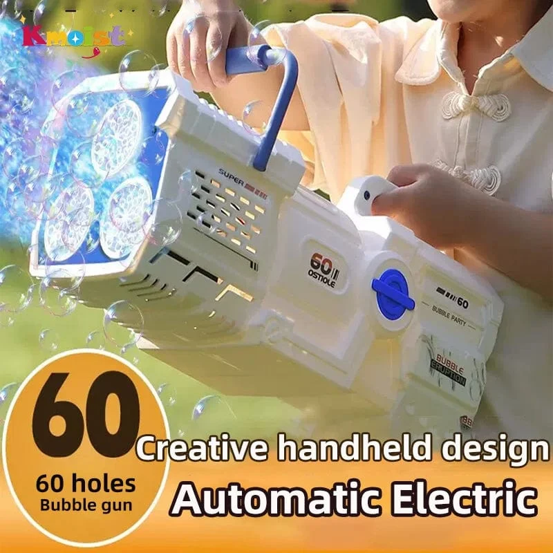 Seifenblasenpistole mit 60 Löchern, LED-Licht, elektrisch, automatische Raketenseifenblasenmaschine, Spielzeug für Kinder, Outdoor, Hochzeit, Party, Kindergeschenke