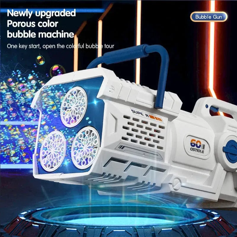 Seifenblasenpistole mit 60 Löchern, LED-Licht, elektrisch, automatische Raketenseifenblasenmaschine, Spielzeug für Kinder, Outdoor, Hochzeit, Party, Kindergeschenke
