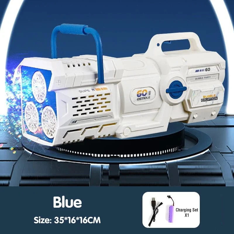 Seifenblasenpistole mit 60 Löchern, LED-Licht, elektrisch, automatische Raketenseifenblasenmaschine, Spielzeug für Kinder, Outdoor, Hochzeit, Party, Kindergeschenke