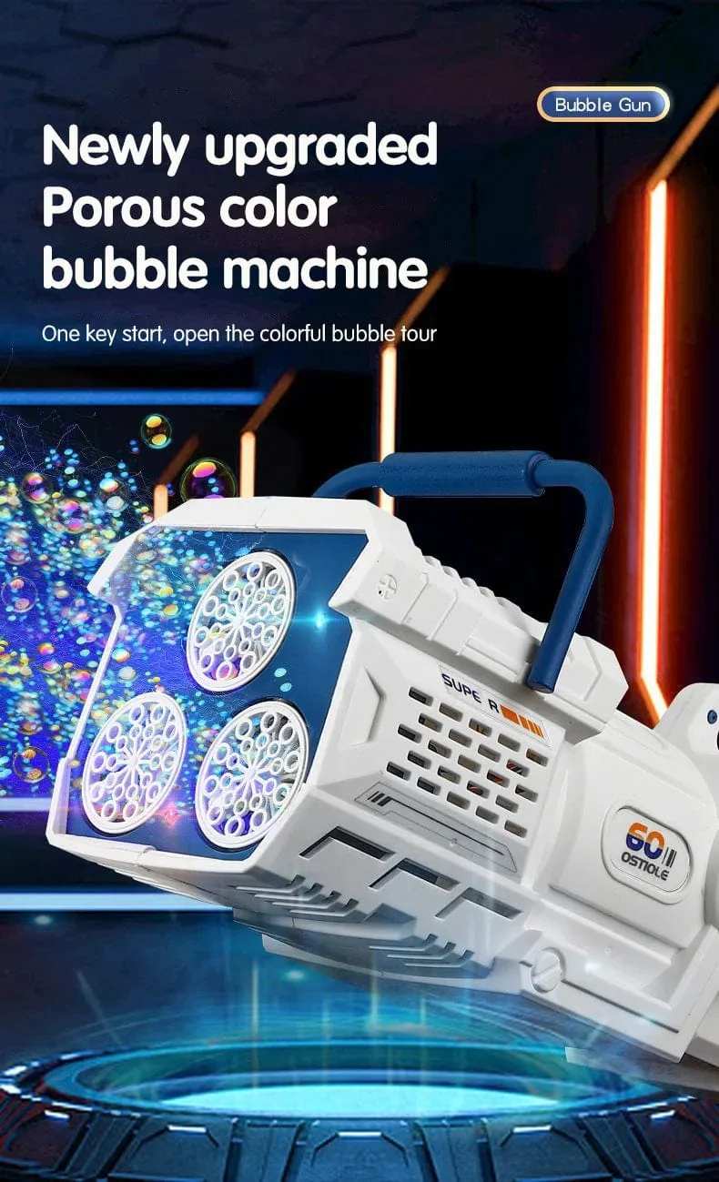 Seifenblasenpistole mit 60 Löchern, LED-Licht, elektrisch, automatische Raketenseifenblasenmaschine, Spielzeug für Kinder, Outdoor, Hochzeit, Party, Kindergeschenke