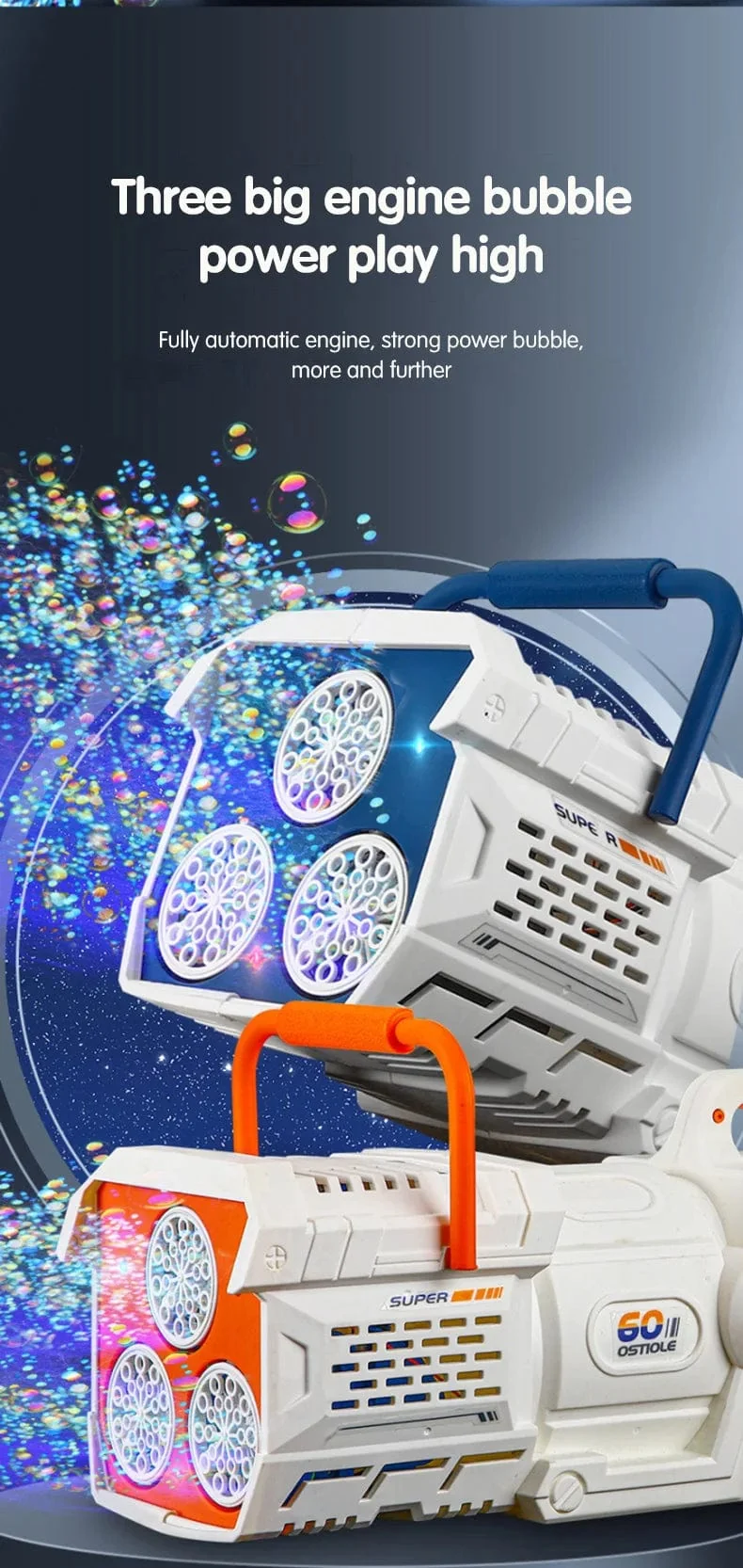 Seifenblasenpistole mit 60 Löchern, LED-Licht, elektrisch, automatische Raketenseifenblasenmaschine, Spielzeug für Kinder, Outdoor, Hochzeit, Party, Kindergeschenke