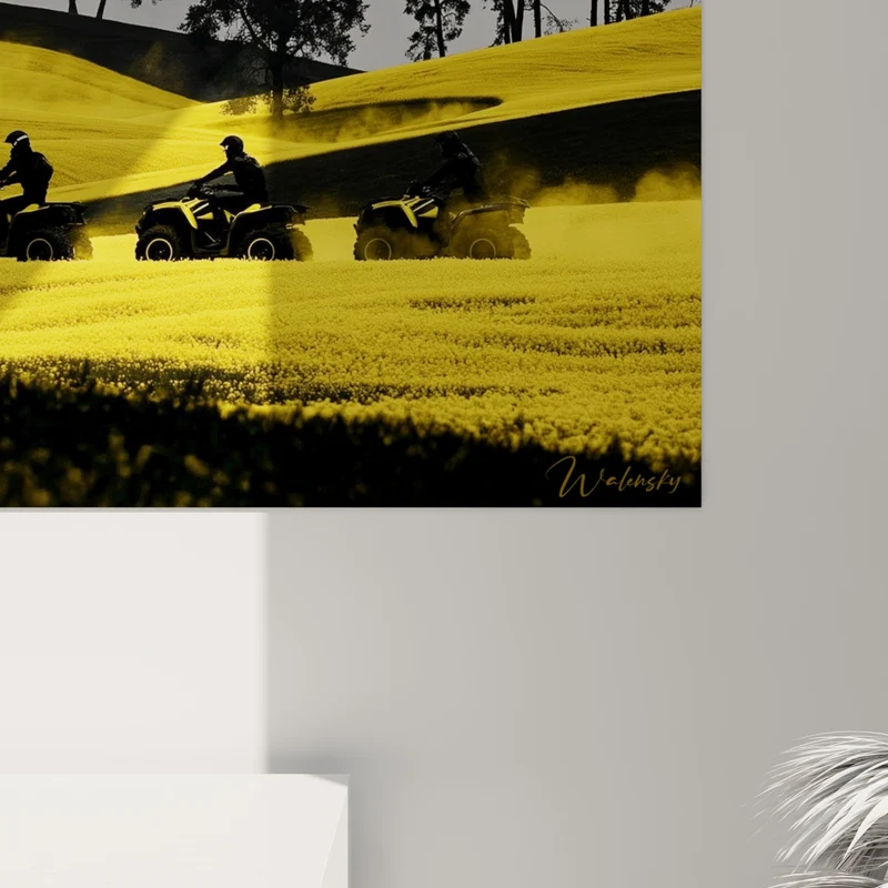 Tableau Quads noirs dans un champ jaune - Cavalcade dorée - Edition Quad
