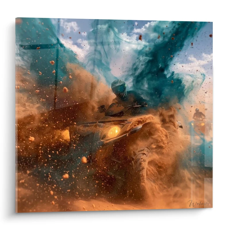 Tableau Quad orange et bleu dans la poussière - Fureur du désert - Edition Quad