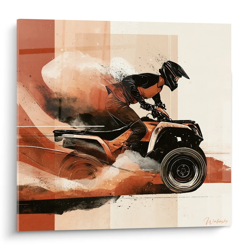 Tableau Pilote casqué terracotta et noir - Course effrénée - Edition Quad