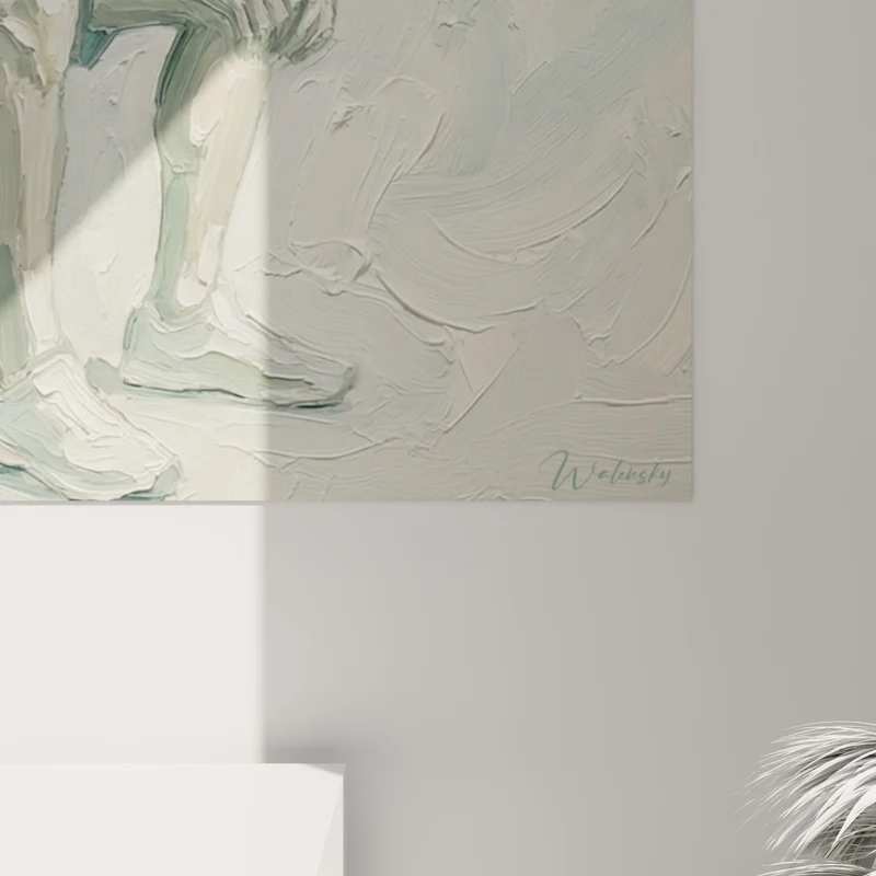 Tableau Athlète assis vert sauge et ivoire - Pause après l'effort - Edition Musculation